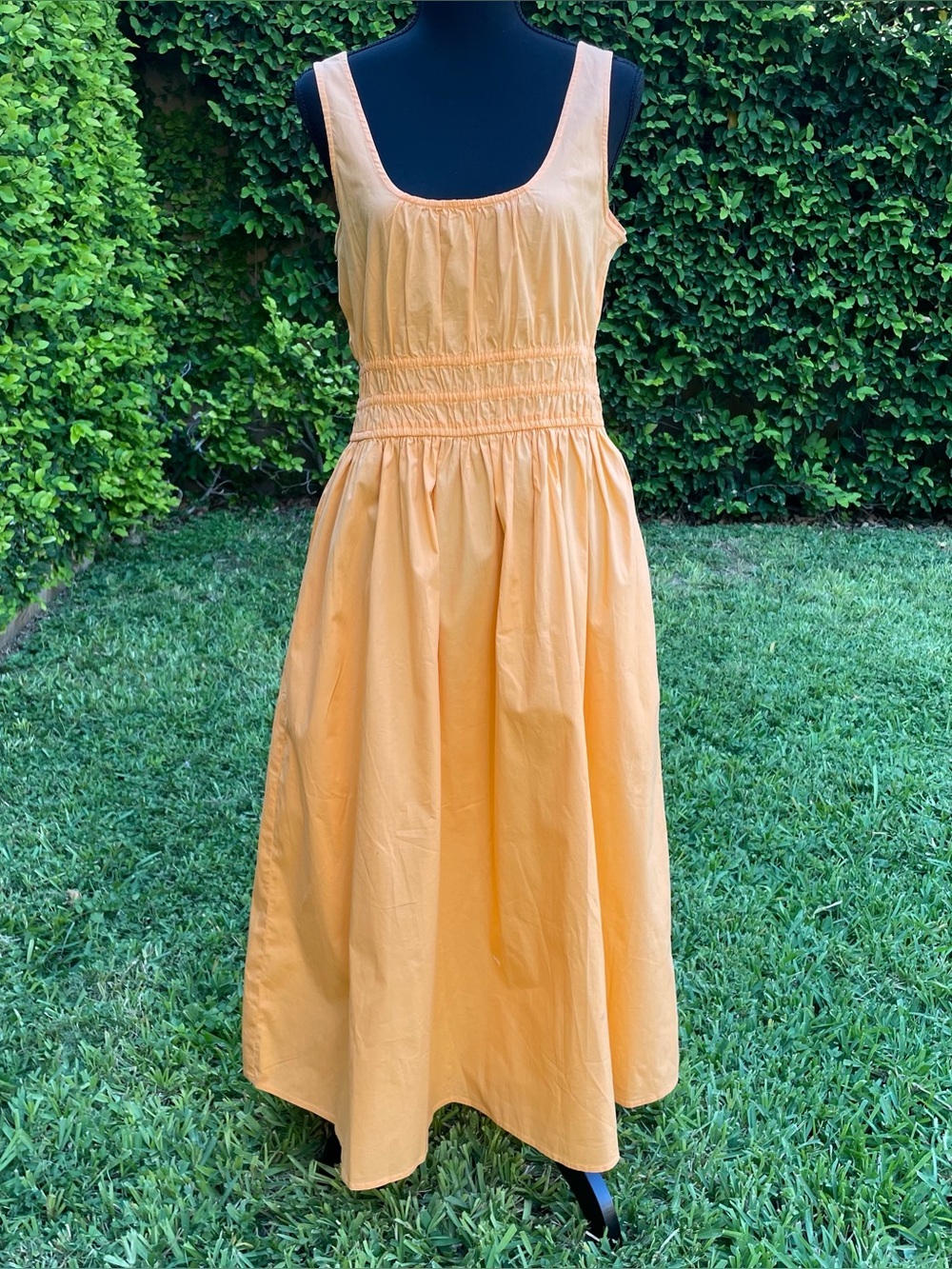 Loft Sleeveless Peach Midi Dress with Smocked Waist